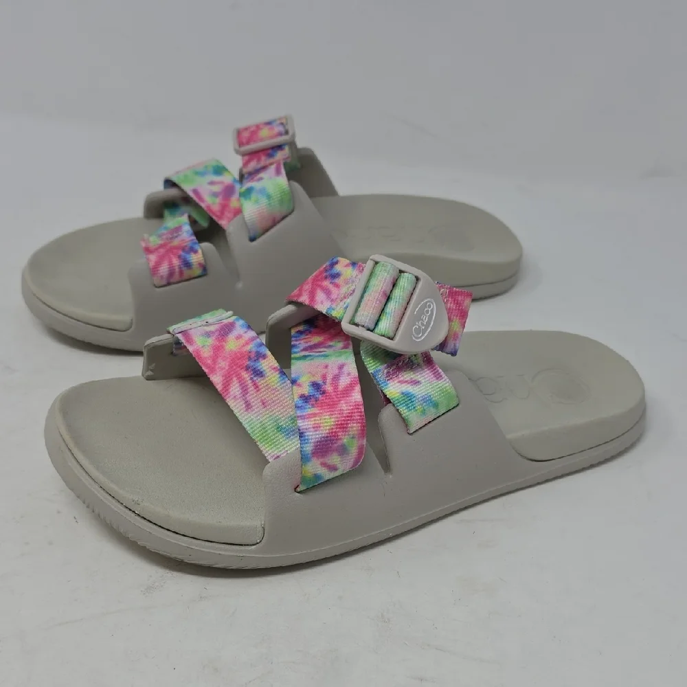 Chaco Slide Sandals with Tie-Dye Pink Green Blue Straps Size 9